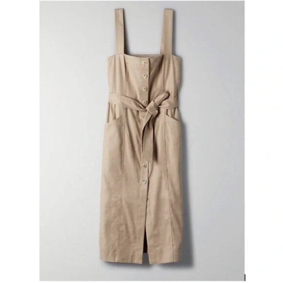 Aritzia Babaton Kofi Belted Button Front Dress Tan Size 2 - Picture 2 of 10